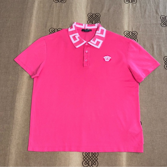 VERSACE Men'S Taylor Fit Polo Shirt In Pink Size LMade In Italy